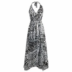 Grass Collection Animal Print Halter Maxi Dress Zebra Leopard Black Gray Size M